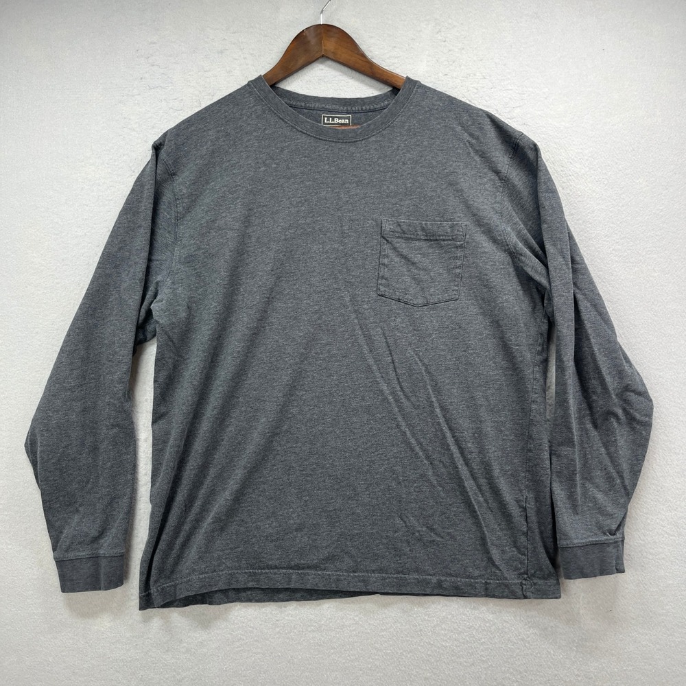 LL Bean T Shirt‎ Mens L Gray Long Sleeve Layer Pocket Outdoor Tee Casual Cotton